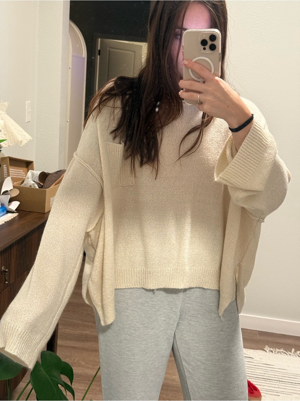 Listicle Cream Oversized Crewneck Sweater